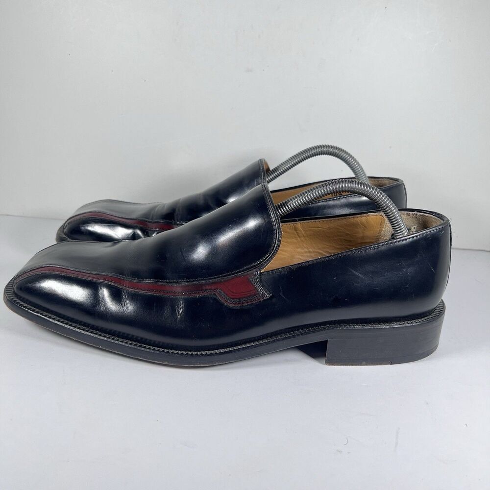 San Remo Platinum Leather Penny Loafers Dress Shoes Black/Burgundy Men's 10.5 - Picture 3 of 8